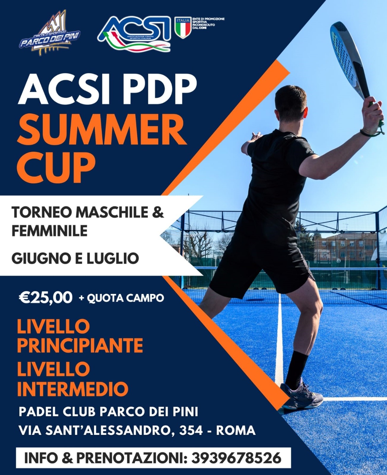 torneo padel roma acsi parco dei pini